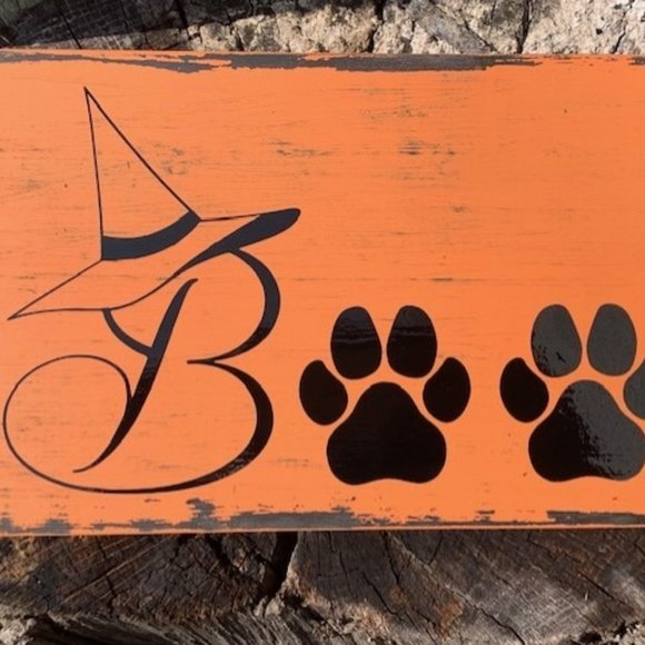 Boo Rustic Halloween Sign Fall Decor Handcrafted for Home Accent or Party Gather - Picture 2 of 3